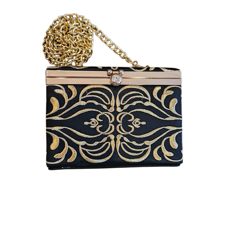 NWT - Alessia - Sophisticated Black and Gold Baroque Clutch